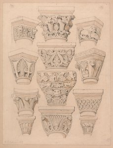 Capiteles en la iglesia abacial de St. Georges de Bocherville, cerca de Rouen, Normandía de John Sell Cotman
